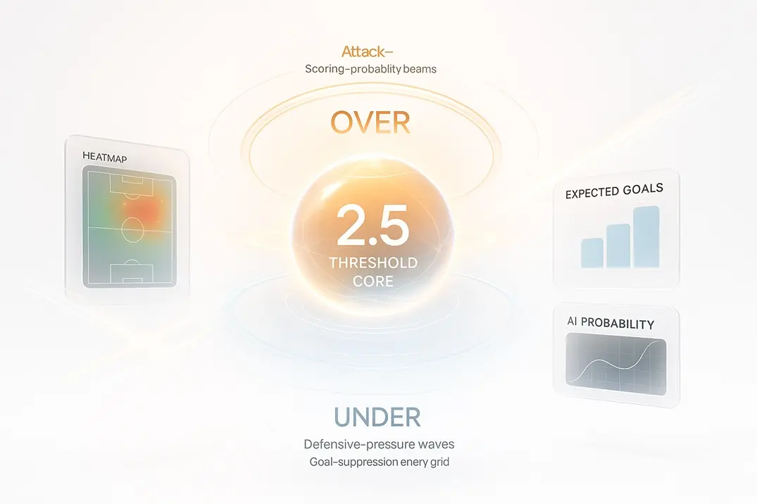 This image is dedicated to the analytical structure behind Over/Under 2.5 goals, presented in a clean and modern visual style that fits advanced football research pages and long-form educational content. The composition uses soft gradients, rounded corners and balanced shadows to symbolise stability, structure and clarity, reflecting how goal frequency around the 2.5 line is shaped by tempo, positional dynamics and behavioural patterns rather than isolated moments of play. Instead of emotion or hype, the image communicates order and discipline, making it ideal as a central banner for articles that explore how total goal outcomes evolve across full match timelines.  

Within this visual frame, the layout can be imagined as a quiet dashboard for Over/Under 2.5 analysis, where observers connect ideas like attacking density, defensive compactness, transition speed and territorial control to the probability of low or high total goals. The neutral design hints at hidden layers of information such as tempo curves, chance quality, shot volume, pressure zones and match control phases. These elements shape whether a match gravitates toward controlled, low-scoring patterns or opens into a higher goal environment that pushes the outcome over the 2.5 threshold. By focusing on symmetry and structured composition, the image mirrors the way analysts break down matches into phases, windows and behavioural clusters around goal creation.  

The premium aesthetic is deliberately aligned with method-based thinking, supporting content about Over/Under 2.5 modelling, scenario mapping, structural risk bands and long-range probability frameworks. It can be paired with detailed explanations of how first half and second half tempo differ, how tactical adjustments change the likelihood of additional goals, and how recurring matchflow patterns create consistent goal profiles. Search engines can interpret this image as a strong semantic signal that the surrounding page is about serious total goals analysis rather than casual commentary. Every visual element is tuned to amplify concepts like goal frequency mapping, tempo-driven behaviour, structural balance between attack and defence and the stable logic behind Over/Under 2.5 frameworks, making the image a high-value asset for image search visibility and advanced educational use.